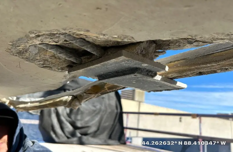 Appleton parking ramp restoration project showing traffic coating work on a multi-level parking structure in Appleton, Wisconsin