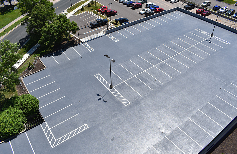 Lux Apartments parking structure in Brooklyn Center Minnesota after PT cable repair