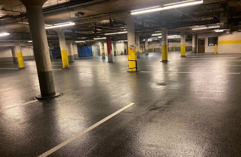 Fully restored Foshay Tower parking deck with new protective coating and pristine finish after RSI restoration