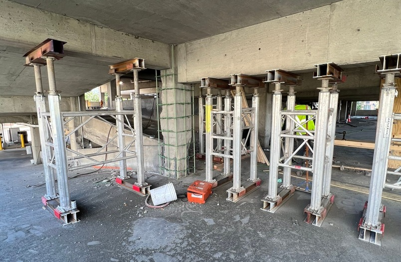 Structural repairs to post-tensioned parking structure at University of Minnesota Prospect Park Ramp demonstrating RSI's expertise in complex PT cable systems
