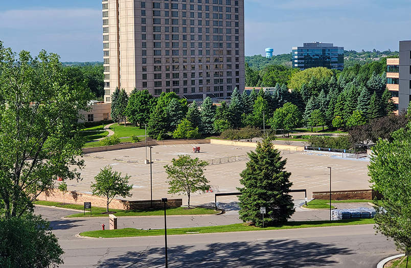Post-tension cable repair work at the Lux Apartments parking ramp in Brooklyn Center, Minnesota