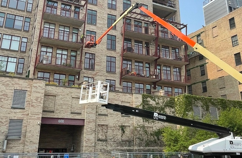 Stone Arch Lofts in Minneapolis with historic facade tuckpointing completed under Heritage Preservation guidelines
