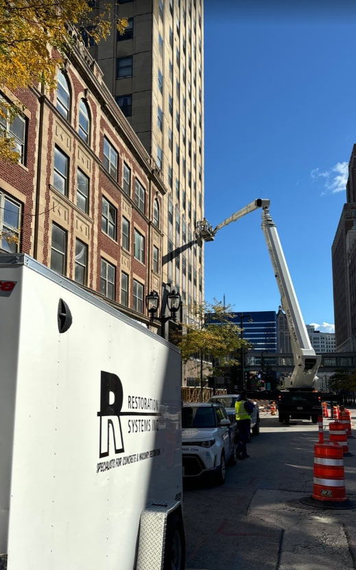 Milwaukee commercial building facade showing areas requiring waterproofing assessment and facade ordinance compliance
