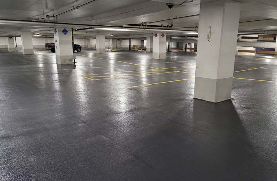RSI parking structure rehabilitation project showing concrete surface preparation work in St. Paul, Minnesota