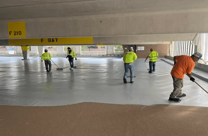 Pine Street Ramps in Green Bay, Wisconsin showing traffic bearing membrane installation with expansion joint replacement work