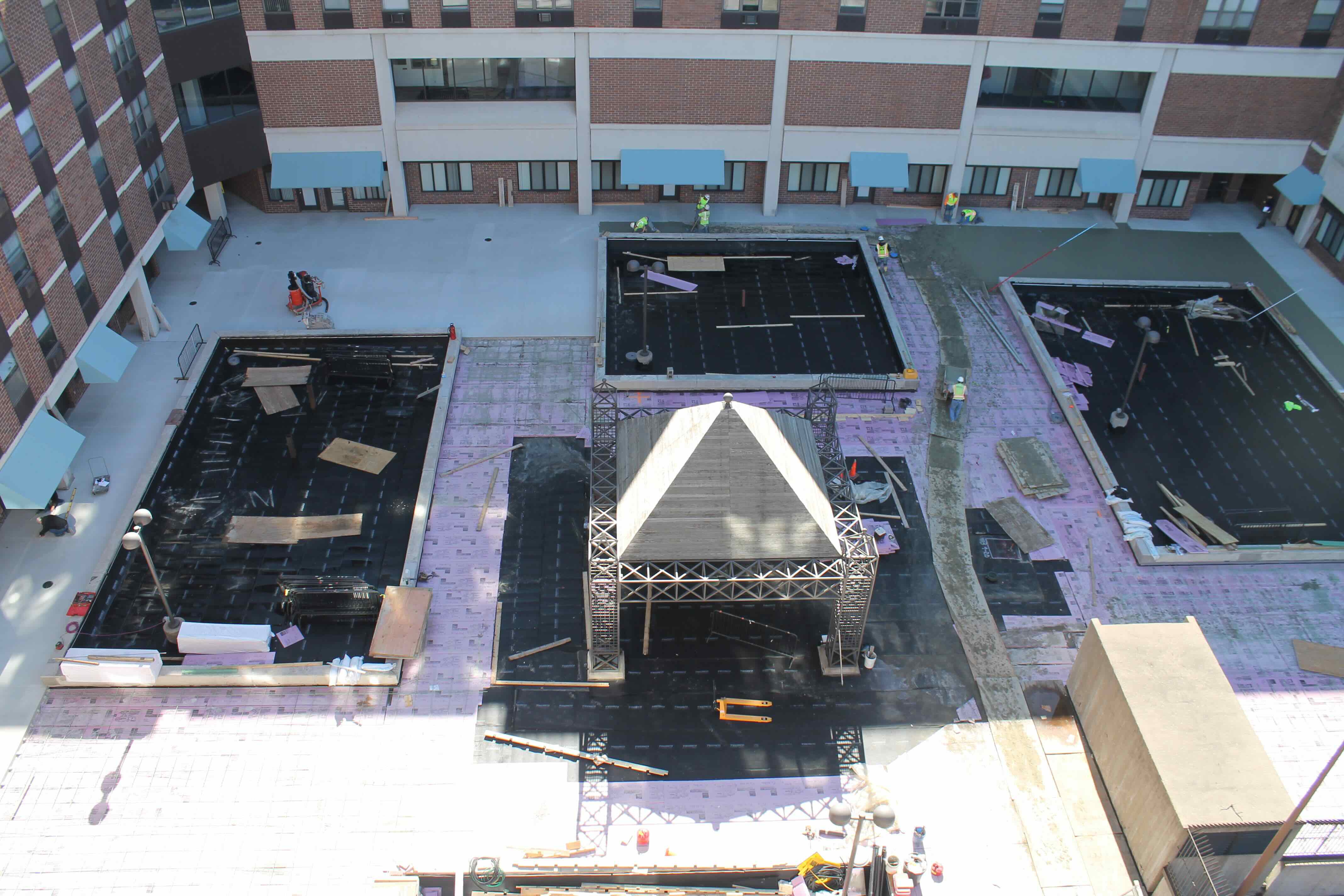 Mears Park Place plaza deck before waterproofing restoration