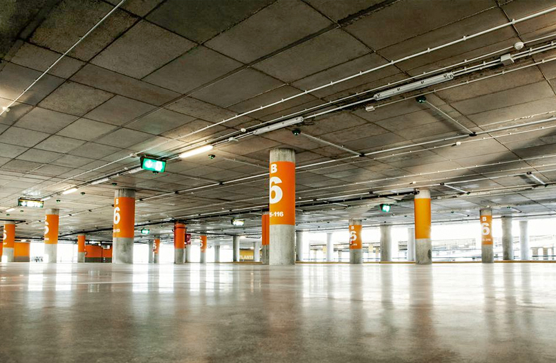 Close-up of refinished parking deck surface at MSP Airport with new protective coating system applied by RSI