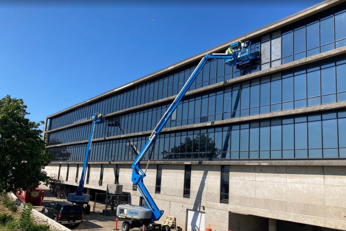 University campus sealant replacement project along Lake Michigan demonstrating envelope waterproofing in harsh Midwest exposure conditions