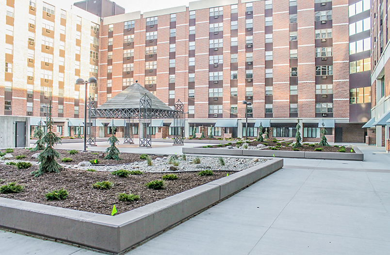 Mears Park Place plaza deck after restoration with new Tremproof 6100 waterproofing membrane installed