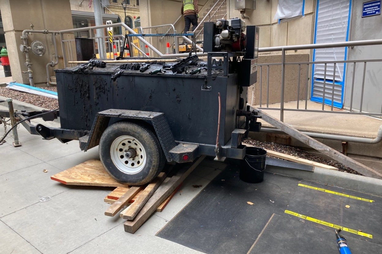 Downtown Milwaukee plaza deck hot applied waterproofing installation
